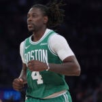 Boston Celtics' Jrue Holiday (4) during the second half of Game 6 in the Eastern Conference semifinals of the NBA basketball playoffs against the New York Knicks Friday, May 16, 2025, in New York.