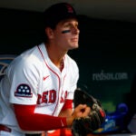 Boston Red Sox right fielder Roman Anthony (19) gets ready in the dugout before the first inning at Fenway Park on Sept. 2, 2025.