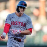 Boston Red Sox's Roman Anthony rounds the bases after hitting a home run during the first inning of a baseball game against the Baltimore Orioles, Monday, Aug. 25, 2025, in Baltimore.