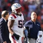 CINCINNATI, OHIO - NOVEMBER 23: Jared Wilson #58 of the New England Patriots is helped off the field during the first quarter against the Cincinnati Bengals at Paycor Stadium on November 23, 2025 in Cincinnati, Ohio.